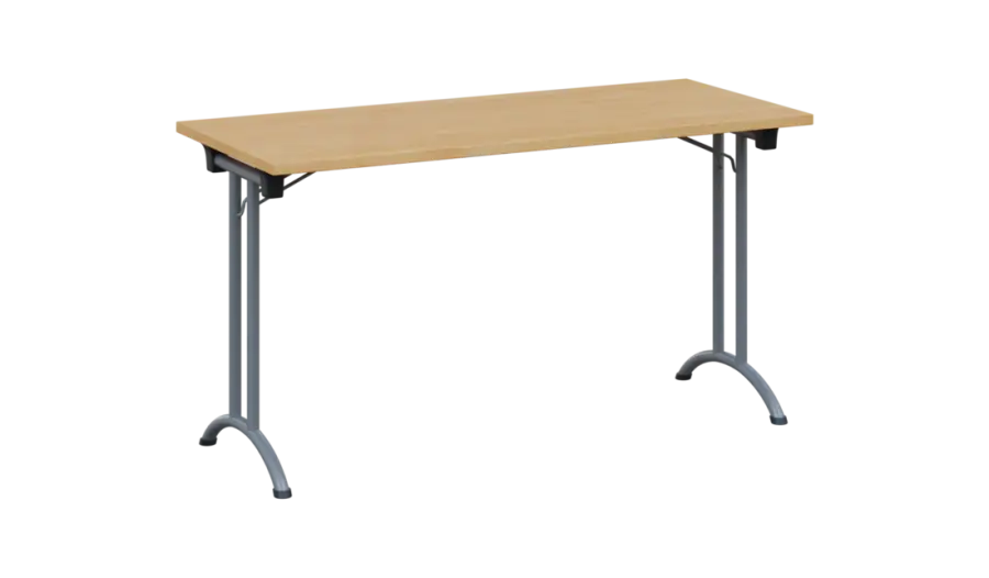 SLA 140 lak skládací jednací stůl 1394x600, deska 25 mm, podnož stříbrný lak, deska javor horský